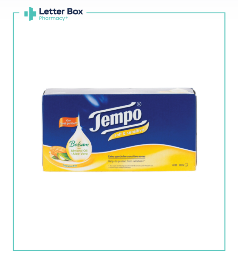 Hayfever-Tempo Balsam Soft & Sensitive Tissues Almond Oil & Aloe Vera 12 Pack